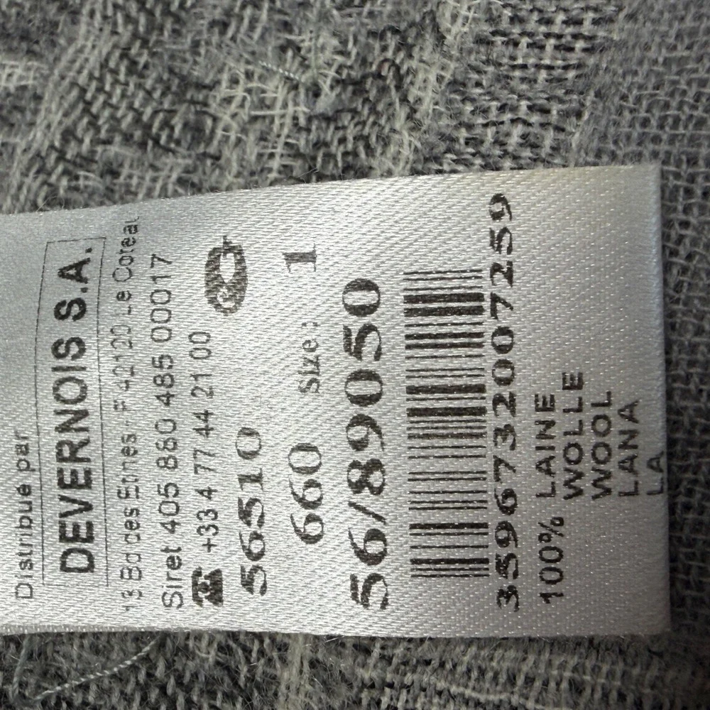 Devernois Paris Grey 100% Wool Beaded Sequin Scarf Tassel Trim Wrap 26x68
